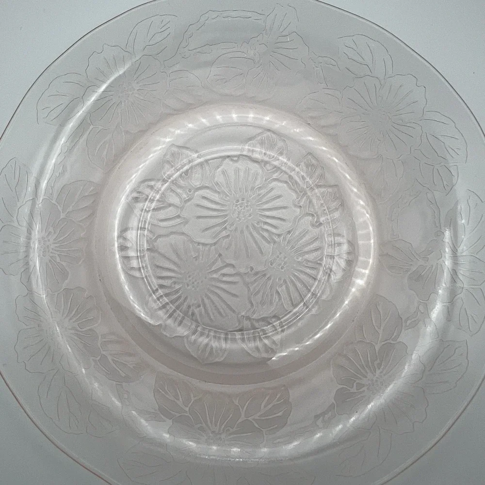 MacBeth Evans Pink Teacup Saucer Depression Glass Dogwood Apple Blossom Vintage